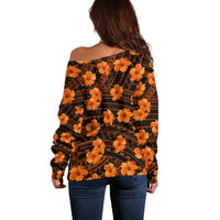 Polynesian Pride Hawaii Style With Hibiscus Off Shoulder Sweater Gold LT9 - Polynesian Pride
