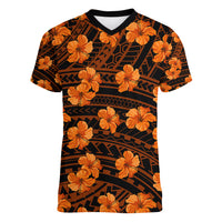 Polynesian Pride Hawaii Style With Hibiscus Women V Neck T Shirt Gold LT9 Female Gold - Polynesian Pride