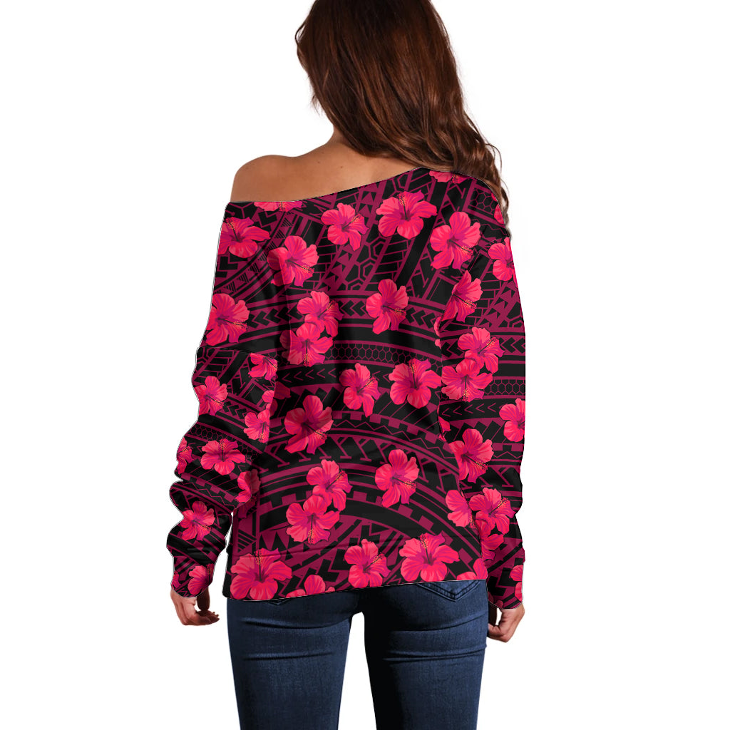 Polynesian Pride Hawaii Style With Hibiscus Off Shoulder Sweater Pink LT9 - Polynesian Pride