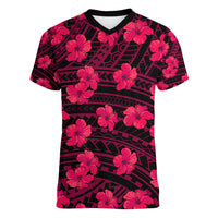 Polynesian Pride Hawaii Style With Hibiscus Women V Neck T Shirt Pink LT9 Female Pink - Polynesian Pride