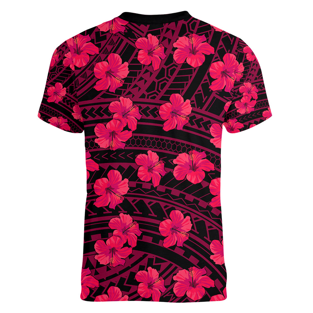 Polynesian Pride Hawaii Style With Hibiscus Women V Neck T Shirt Pink LT9 - Polynesian Pride