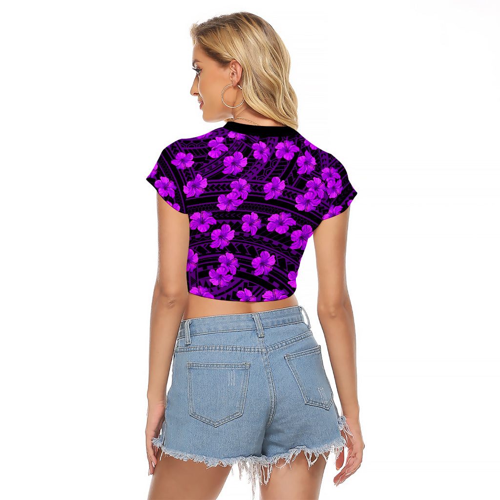 Polynesian Pride Hawaii Style With Hibiscus Raglan Cropped T Shirt Purple LT9 - Polynesian Pride