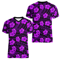 Polynesian Pride Hawaii Style With Hibiscus Women V Neck T Shirt Purple LT9 - Polynesian Pride