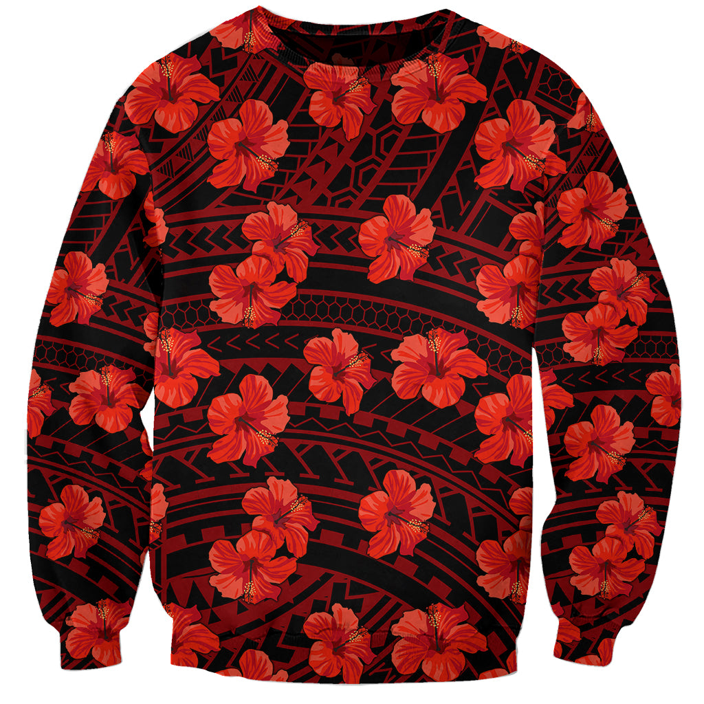 Polynesian Pride Hawaii Style With Hibiscus Sweatshirt Red LT9 Unisex Red - Polynesian Pride