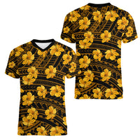 Polynesian Pride Hawaii Style With Hibiscus Women V Neck T Shirt Yellow LT9 - Polynesian Pride