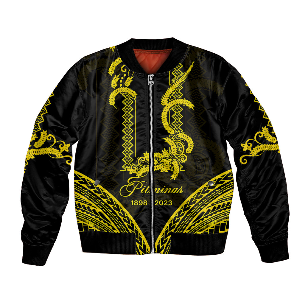 Philippines Independence Day Bomber Jacket Pechera With Side Barong Patterns LT9 Unisex Black - Polynesian Pride
