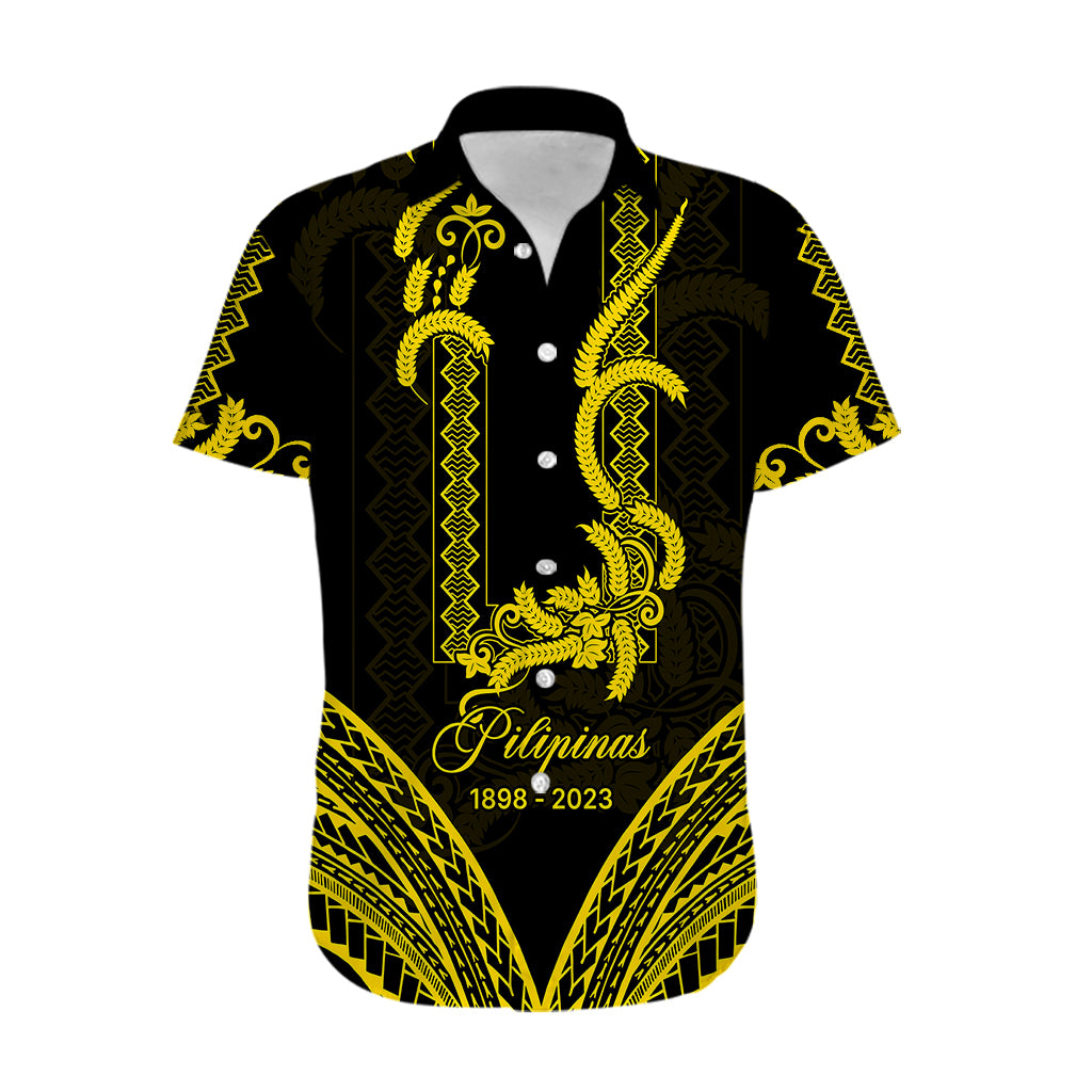 Philippines Independence Day Hawaiian Shirt Pechera With Side Barong Patterns LT9 Black - Polynesian Pride