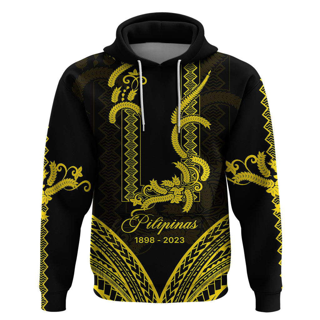 Philippines Independence Day Hoodie Pechera With Side Barong Patterns LT9 Black - Polynesian Pride