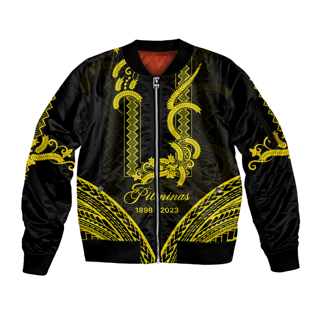 Philippines Independence Day Sleeve Zip Bomber Jacket Pechera With Side Barong Patterns LT9 Unisex Black - Polynesian Pride