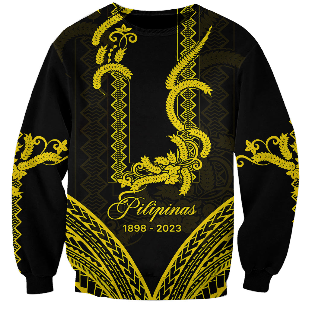 Philippines Independence Day Sweatshirt Pechera With Side Barong Patterns LT9 Unisex Black - Polynesian Pride
