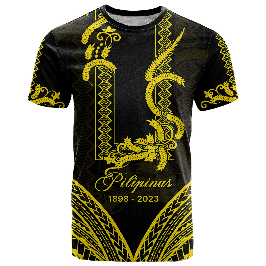 Philippines Independence Day T Shirt Pechera With Side Barong Patterns LT9 Black - Polynesian Pride