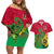 Vanuatu Islands Couples Matching Off Shoulder Short Dress and Hawaiian Shirt Polynesian Tattoo and Sea Turtle LT9 Green - Polynesian Pride