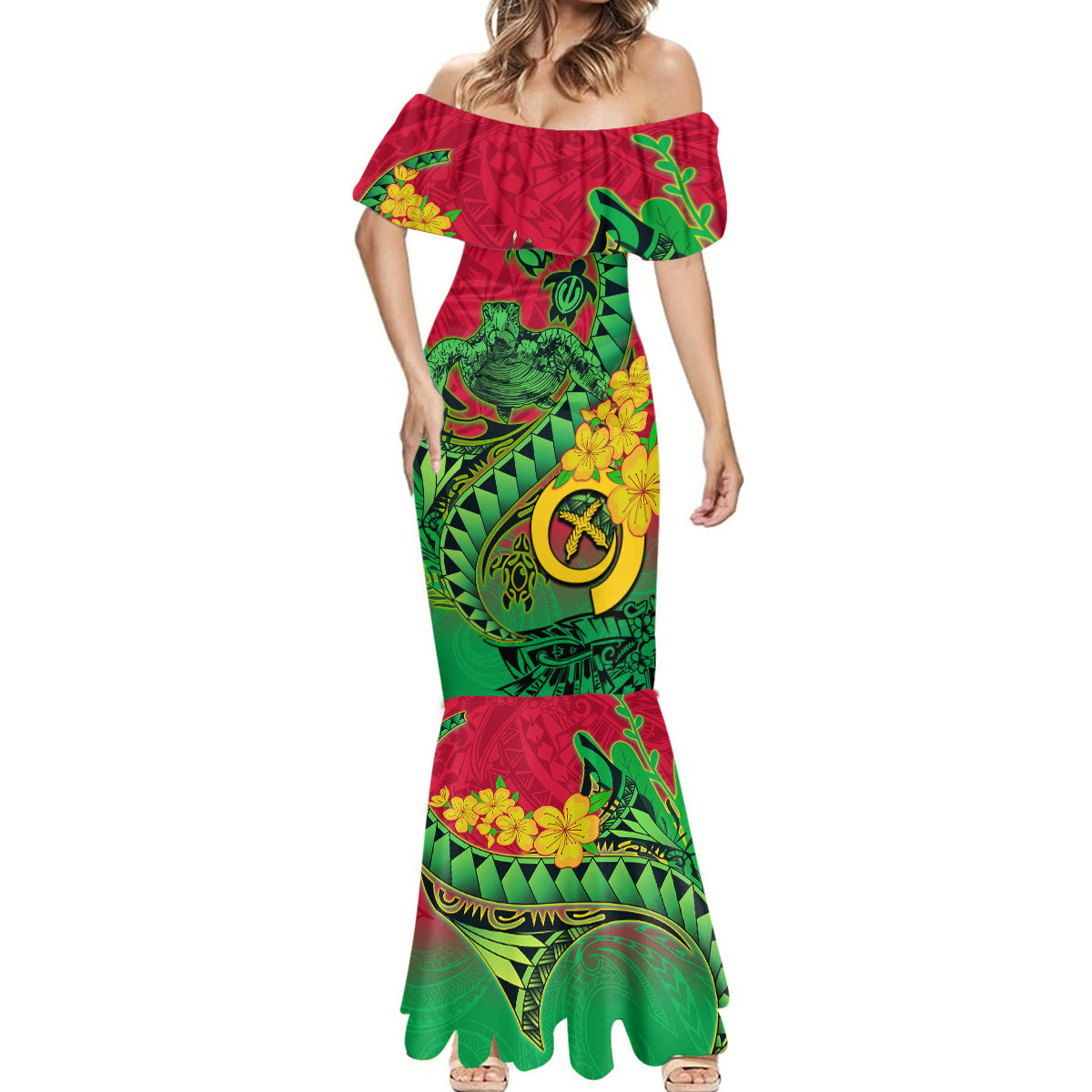 Vanuatu Islands Mermaid Dress Polynesian Tattoo and Sea Turtle LT9 - Polynesian Pride