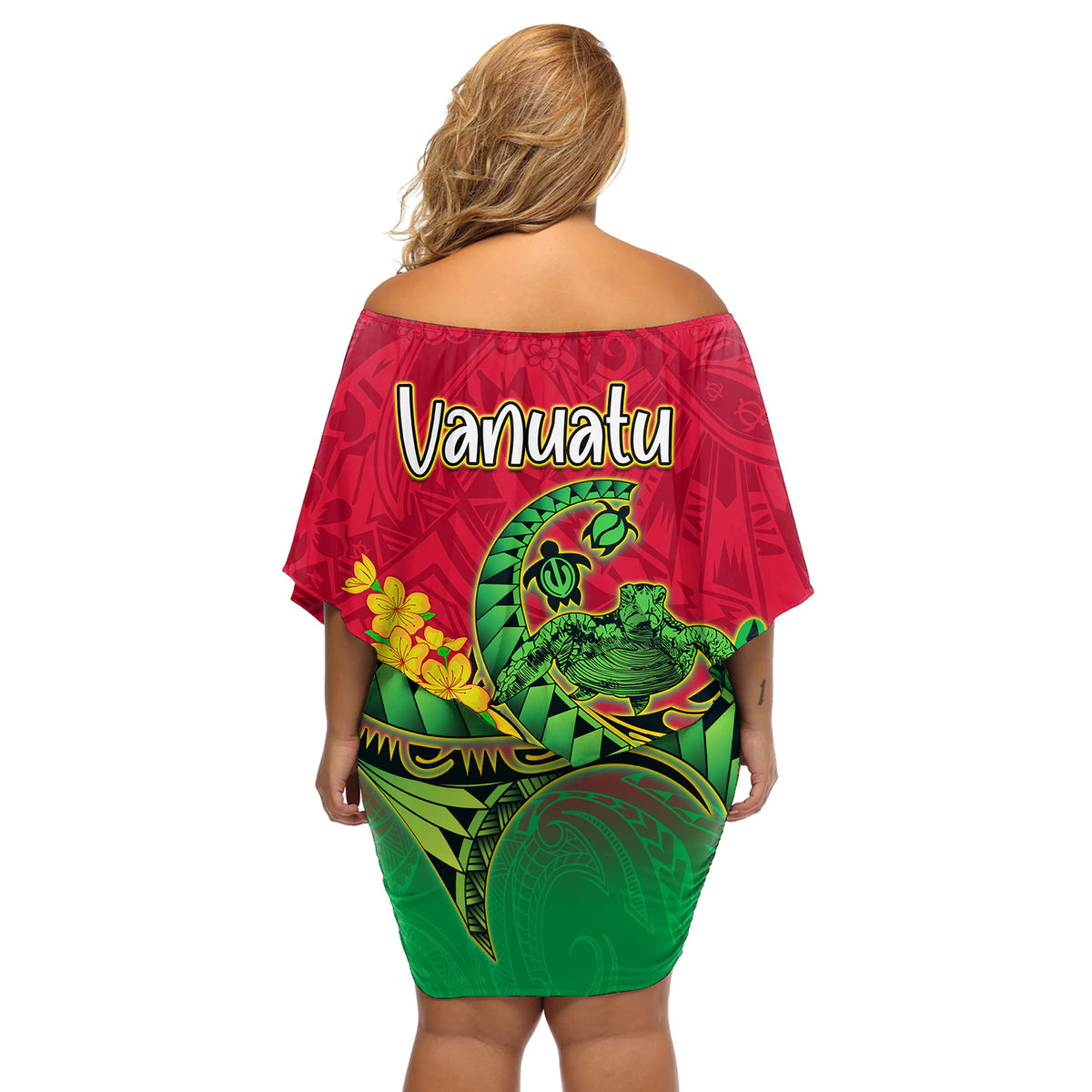 Vanuatu Islands Off Shoulder Short Dress Polynesian Tattoo and Sea Turtle LT9 - Polynesian Pride