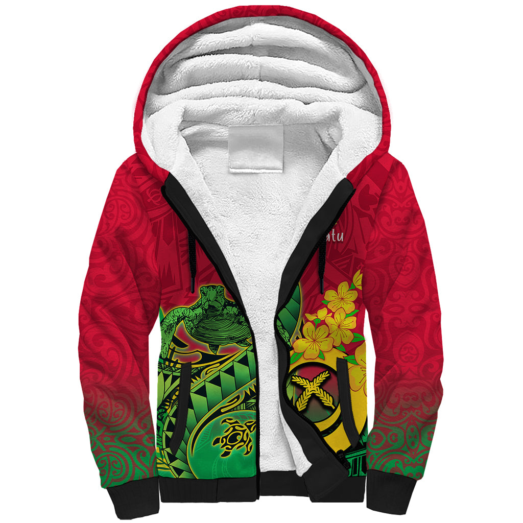 Personalised Vanuatu Islands Sherpa Hoodie Polynesian Tattoo and Sea Turtle LT9 Unisex Green - Polynesian Pride