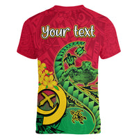 Personalised Vanuatu Islands Women V Neck T Shirt Polynesian Tattoo and Sea Turtle LT9 - Polynesian Pride