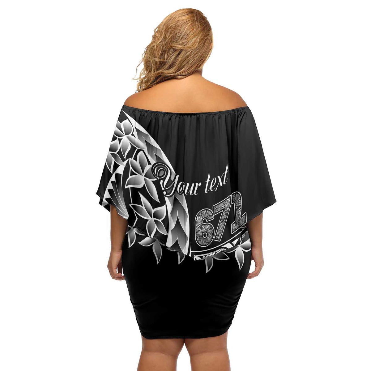 671 Guam Personalised Off Shoulder Short Dress Latte Stone Tribal