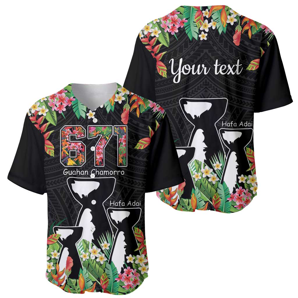 671 Guam Personalised Baseball Jersey Latte Stone and Tropical Flowers LT9 - Polynesian Pride