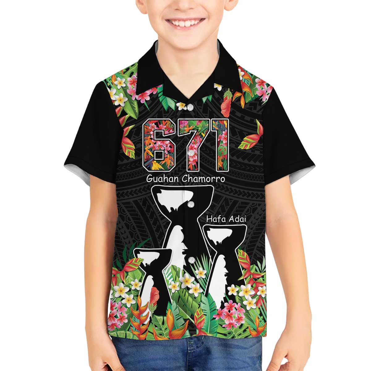 671 Guam Personalised Family Matching Off Shoulder Short Dress and Hawaiian Shirt Latte Stone and Tropical Flowers