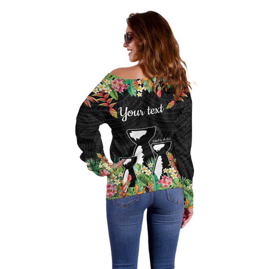 671 Guam Personalised Off Shoulder Sweater Latte Stone and Tropical Flowers