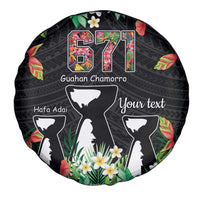 671 Guam Personalised Spare Tire Cover Latte Stone and Tropical Flowers