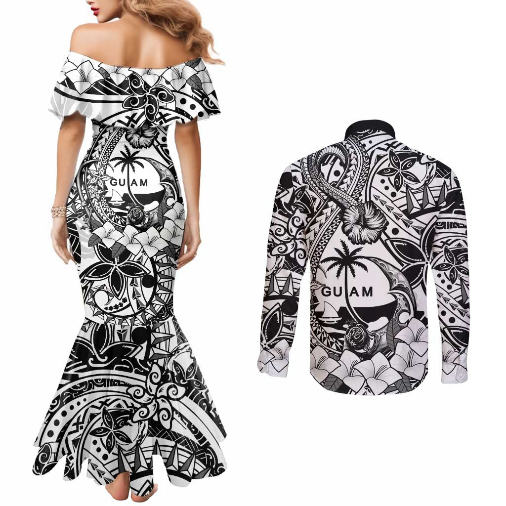 Guam Hafa Adai Guasali Flowers Couples Matching Mermaid Dress and Long Sleeve Button Shirt