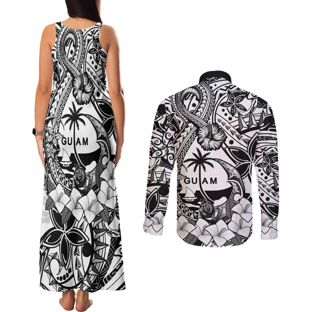 Guam Hafa Adai Guasali Flowers Couples Matching Tank Maxi Dress and Long Sleeve Button Shirt