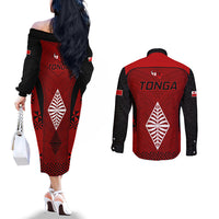Tonga Rugby Couples Matching Off The Shoulder Long Sleeve Dress and Long Sleeve Button Shirts Go Champions World Cup 2023 Ngatu Unique LT9 - Polynesian Pride
