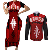 Tonga Rugby Couples Matching Short Sleeve Bodycon Dress and Long Sleeve Button Shirts Go Champions World Cup 2023 Ngatu Unique LT9 Red - Polynesian Pride
