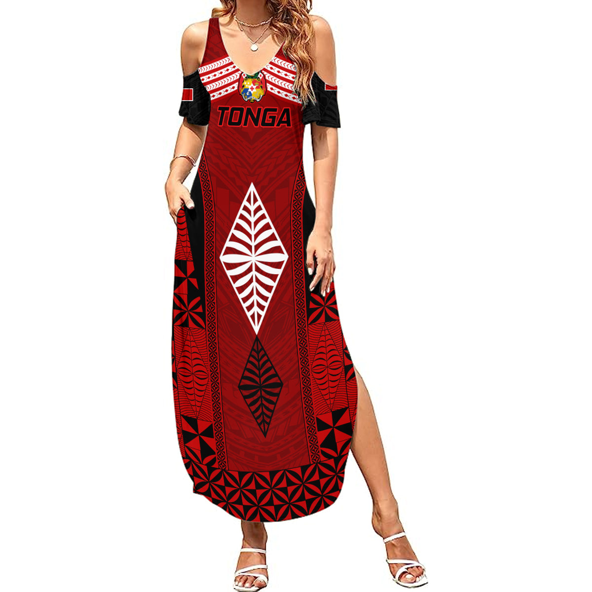 Tonga Rugby Summer Maxi Dress Go Champions World Cup 2023 Ngatu Unique LT9 Women Red - Polynesian Pride