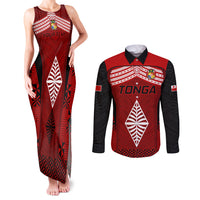 Custom Tonga Rugby Couples Matching Tank Maxi Dress and Long Sleeve Button Shirts Go Champions World Cup 2023 Ngatu Unique LT9 Red - Polynesian Pride