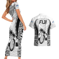 Fiji Rugby Couples Matching Short Sleeve Bodycon Dress and Hawaiian Shirt Go Champions World Cup 2023 Tapa Unique White Vibe LT9 - Polynesian Pride