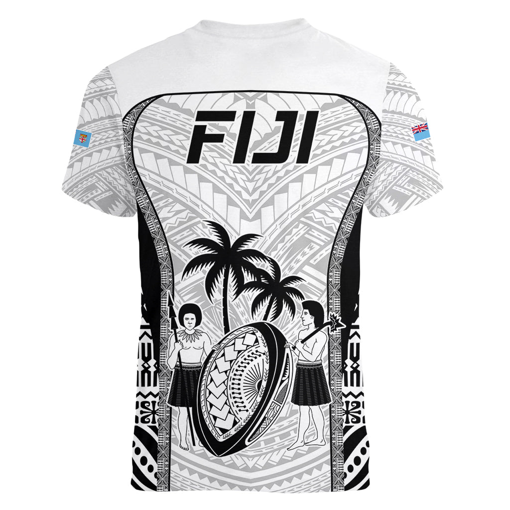 Fiji Rugby Women V Neck T Shirt Go Champions World Cup 2023 Tapa Unique White Vibe LT9 - Polynesian Pride