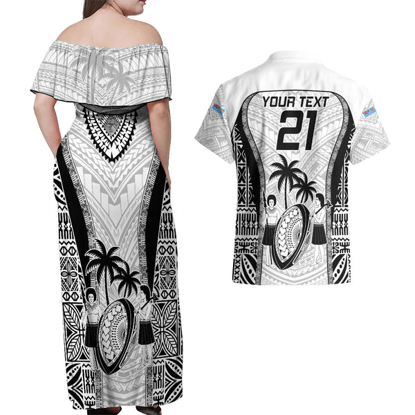 Custom Fiji Rugby Couples Matching Summer Maxi Dress and Hawaiian Shirt World Cup 2023 Go Champions Fijian Tapa Black Version LT14 main image 1