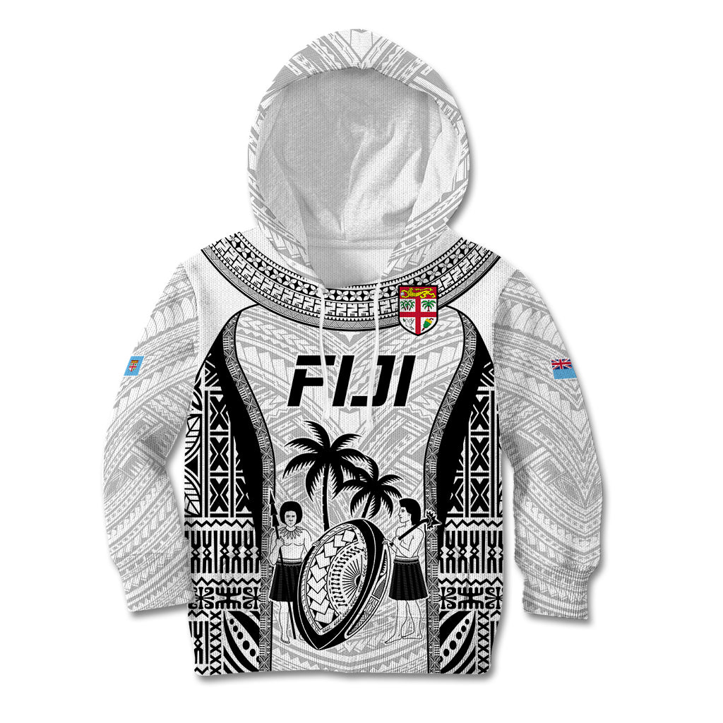 Custom Fiji Rugby Kid Hoodie Go Champions World Cup 2023 Tapa Unique White Vibe LT9 White - Polynesian Pride