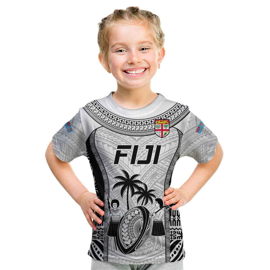 Custom Fiji Rugby Kid T Shirt Go Champions World Cup 2023 Tapa Unique White Vibe LT9 White - Polynesian Pride