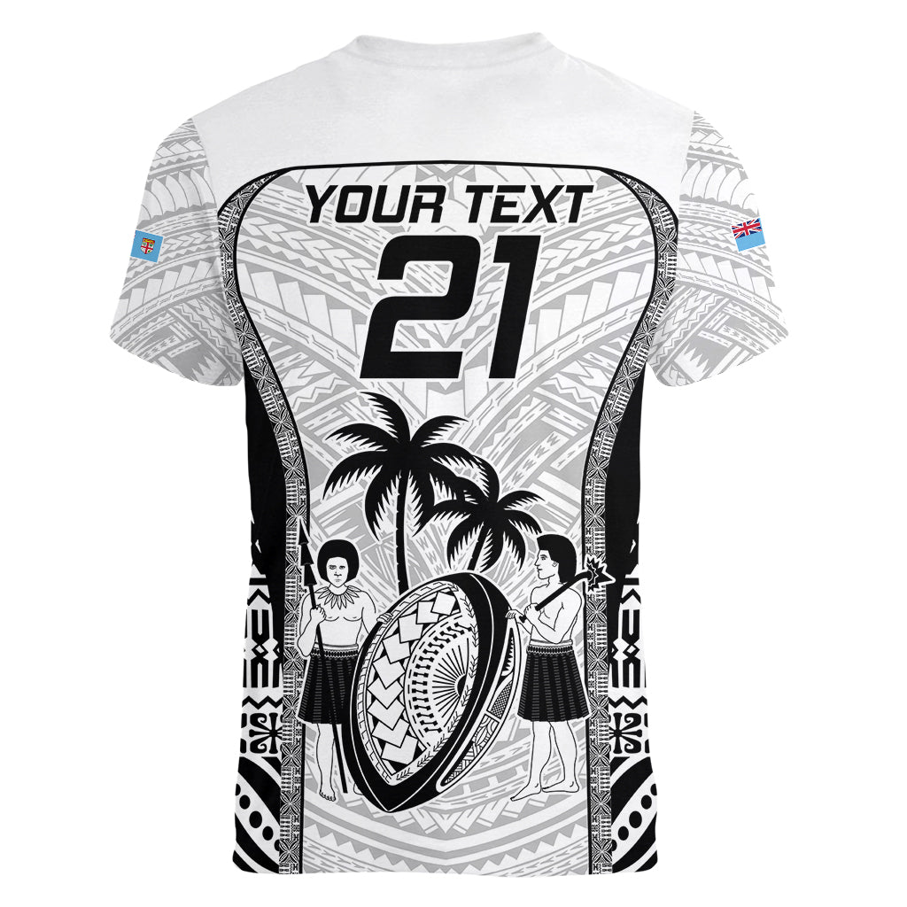 Custom Fiji Rugby Women V Neck T Shirt Go Champions World Cup 2023 Tapa Unique White Vibe LT9 - Polynesian Pride