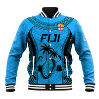 Fiji Rugby Baseball Jacket Go Champions World Cup 2023 Tapa Unique Blue Vibe LT9 Unisex Blue - Polynesian Pride