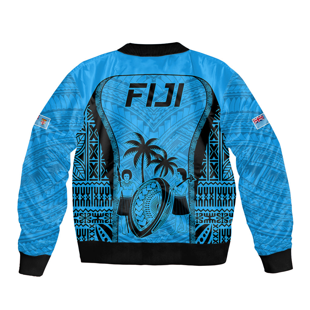 Fiji Rugby Bomber Jacket Go Champions World Cup 2023 Tapa Unique Blue Vibe LT9 - Polynesian Pride