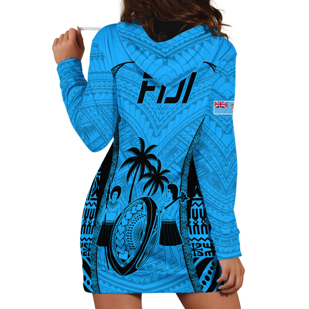 Fiji Rugby Hoodie Dress Go Champions World Cup 2023 Tapa Unique Blue Vibe LT9 - Polynesian Pride