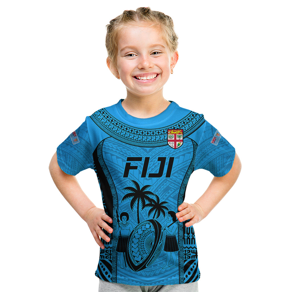 Fiji Rugby Kid T Shirt Go Champions World Cup 2023 Tapa Unique Blue Vibe LT9 Blue - Polynesian Pride