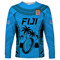 Fiji Rugby Long Sleeve Shirt Go Champions World Cup 2023 Tapa Unique Blue Vibe LT9 Unisex Blue - Polynesian Pride