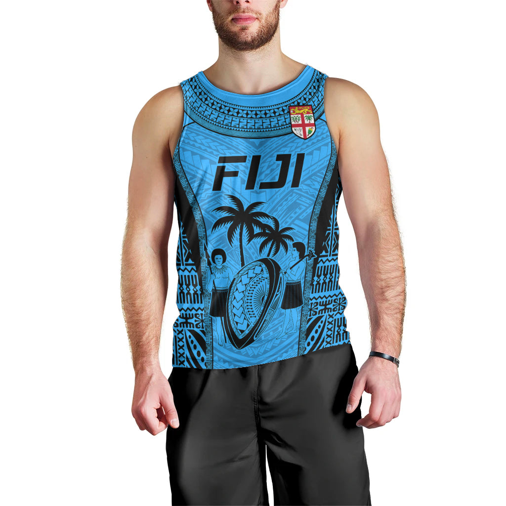Fiji Rugby Men Tank Top Go Champions World Cup 2023 Tapa Unique Blue Vibe LT9 - Polynesian Pride
