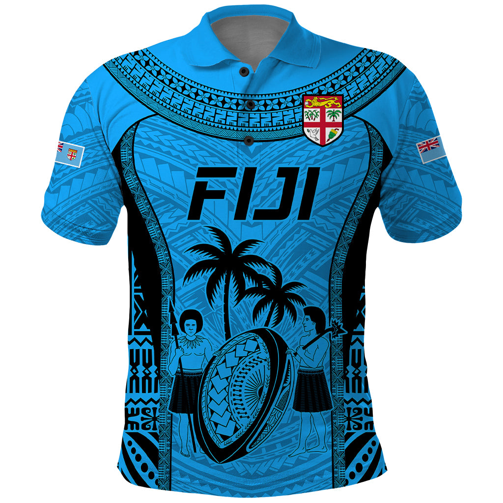 Fiji Rugby Polo Shirt Go Champions World Cup 2023 Tapa Unique Blue Vibe LT9 Blue - Polynesian Pride