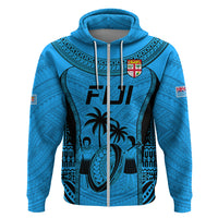Custom Fiji Rugby Hoodie Go Champions World Cup 2023 Tapa Unique Blue Vibe LT9 Zip Hoodie Blue - Polynesian Pride