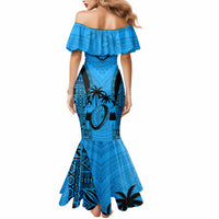 Custom Fiji Rugby Mermaid Dress Go Champions World Cup 2023 Tapa Unique Blue Vibe LT9 - Polynesian Pride