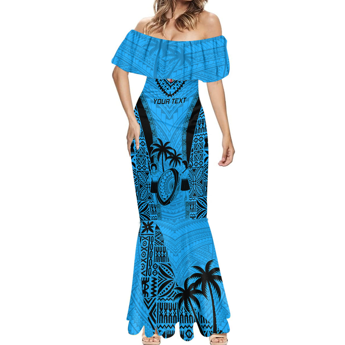 Custom Fiji Rugby Mermaid Dress Go Champions World Cup 2023 Tapa Unique Blue Vibe LT9 - Polynesian Pride