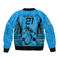 Custom Fiji Rugby Sleeve Zip Bomber Jacket Go Champions World Cup 2023 Tapa Unique Blue Vibe LT9 - Polynesian Pride