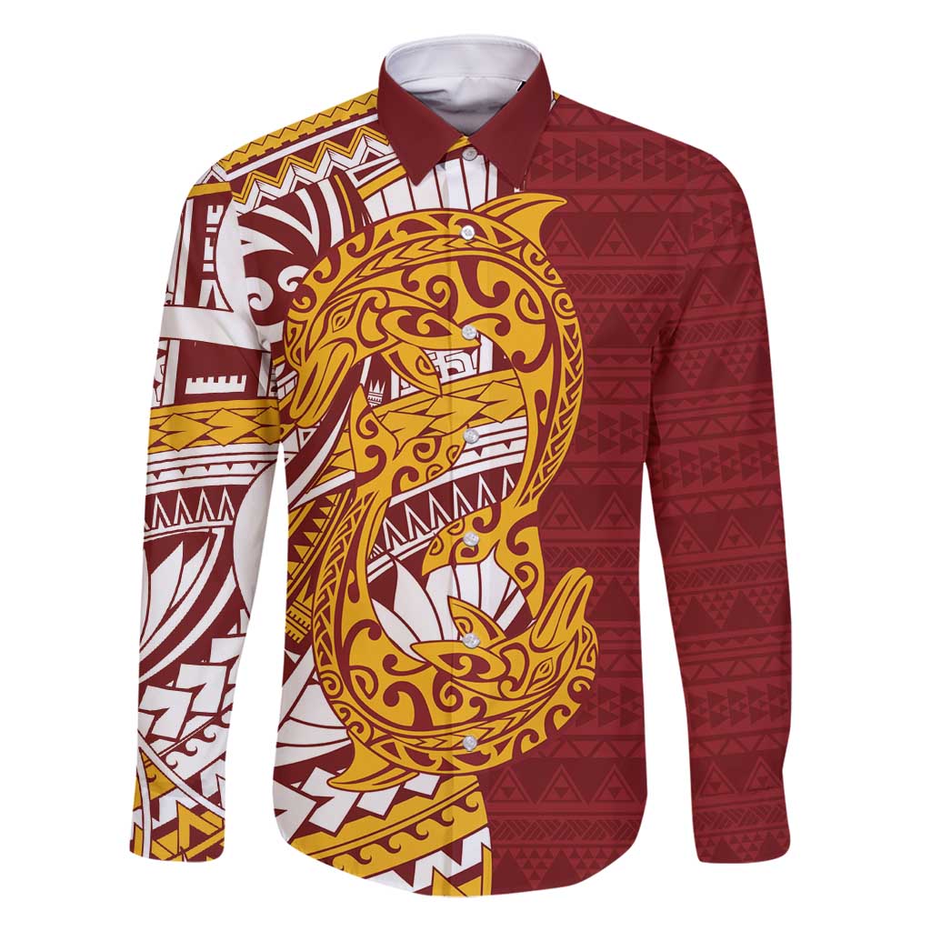 Couple Dolphins Maori Motif Family Matching Long Sleeve Bodycon Dress and Hawaiian Shirt - Polynesian Pride
