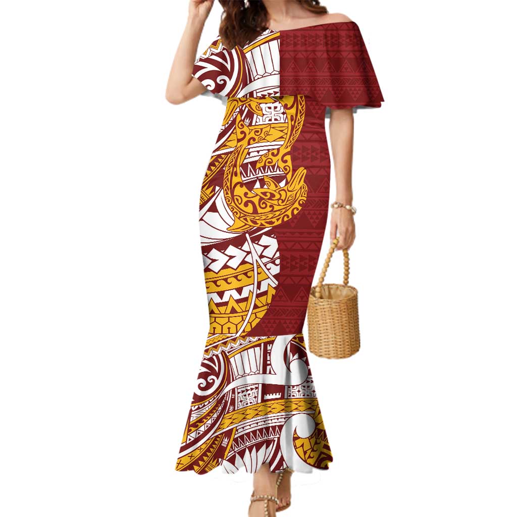 Couple Dolphins Maori Motif Family Matching Mermaid Dress and Hawaiian Shirt - Polynesian Pride